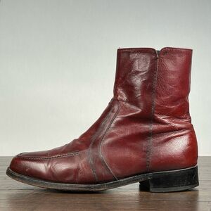Florsheim Boots Mens 9 3E Cognac‎ Brown Leather Side Zip Heeled Biker Boot VTG